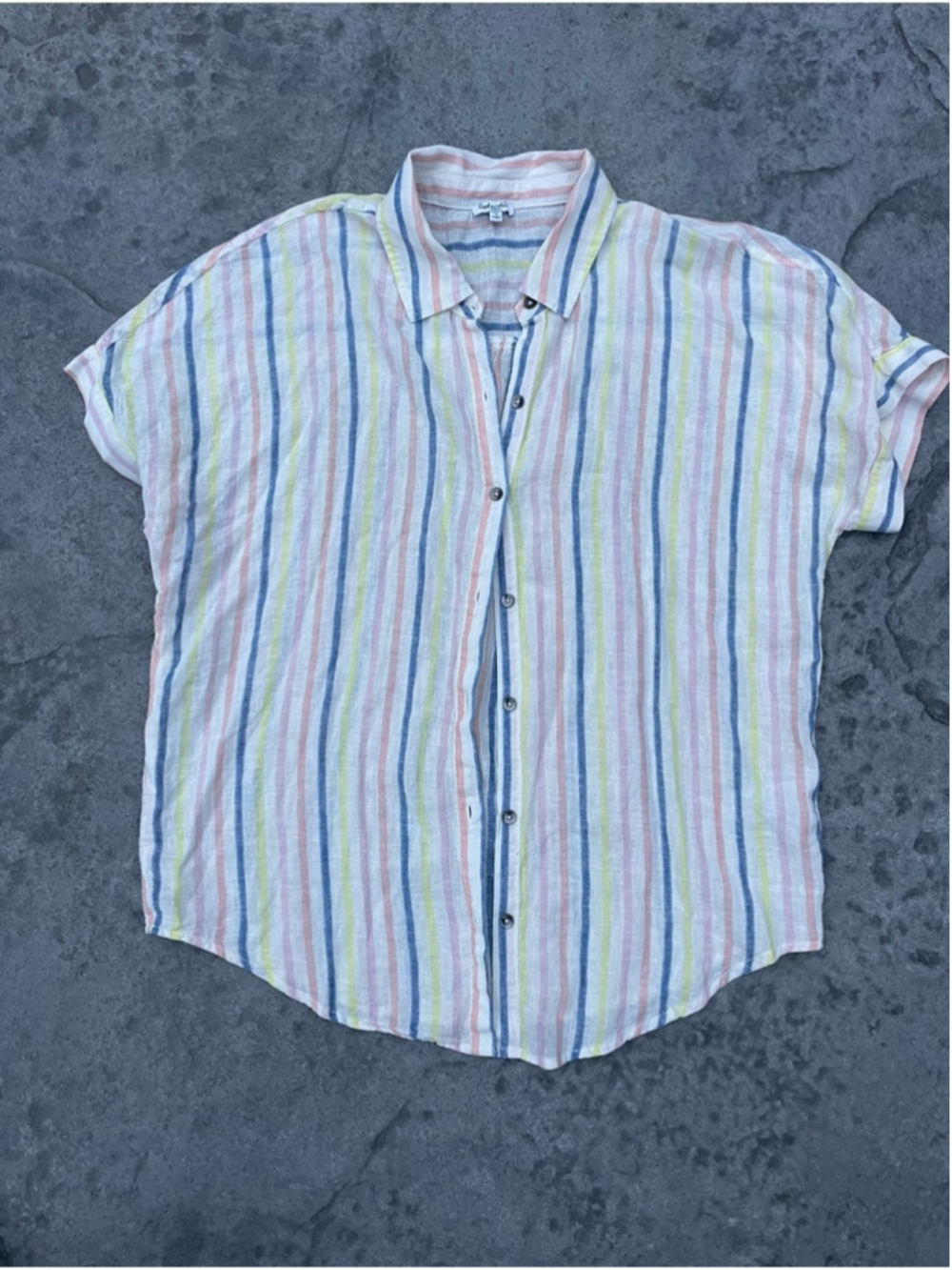 Splendid Linen Blend Striped Button Up Shirt Small Pastel Relaxed Fit - Picture 3 of 6